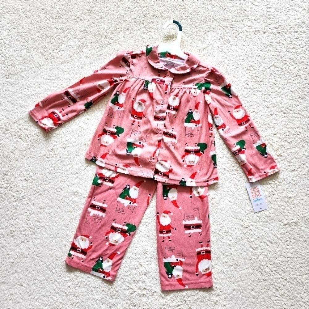 NEW girl holiday Christmas pajama set with Santa Claus all over print 12m, 5t